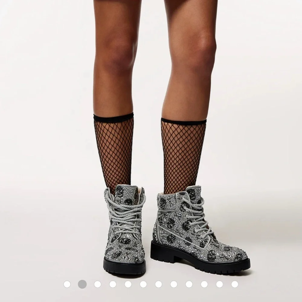 Betsey Johnson Sparkling Silver and Black Ankle Boots Halloween - Picture 7 of 8